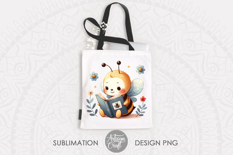 Honey bee clipart, reading book Sublimation Artisan Craft SVG 