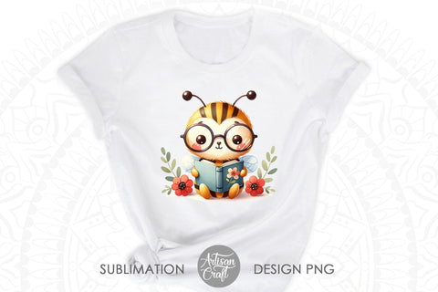 Honey bee clipart, reading book Sublimation Artisan Craft SVG 