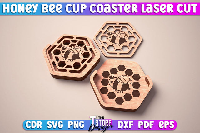 Honey Bee Cup Coasters Laser Cut | Coasters Design | CNC Files SVG The T Store Design 