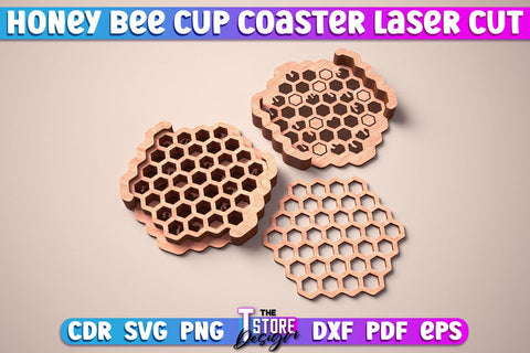 Honey Bee Cup Coasters Laser Cut | Coasters Design | CNC Files SVG The T Store Design 
