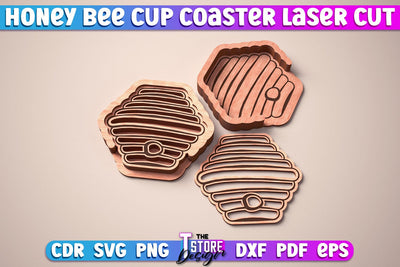 Honey Bee Cup Coasters Laser Cut | Coasters Design | CNC Files SVG The T Store Design 