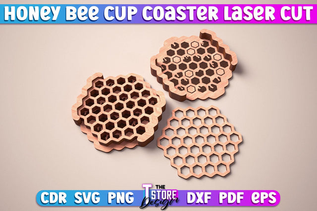 Honey Bee Cup Coasters Laser Cut | Coasters Design | CNC Files SVG The T Store Design 