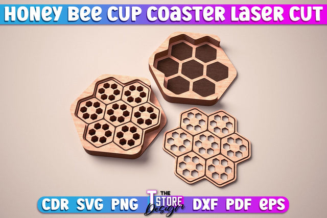 Honey Bee Cup Coasters Laser Cut | Coasters Design | CNC Files SVG The T Store Design 