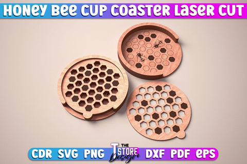Honey Bee Cup Coasters Laser Cut | Coasters Design | CNC Files SVG The T Store Design 