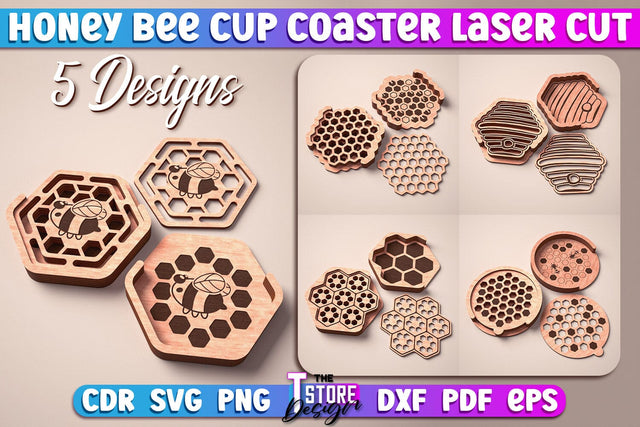 Honey Bee Cup Coasters Laser Cut | Coasters Design | CNC Files SVG The T Store Design 