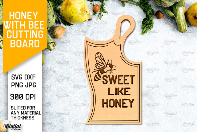 Honey Bee Cutting Board Laser Cut. Serving Board SVG SVG Evgenyia Guschina 