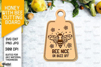 Honey Bee Cutting Board Laser Cut. Serving Board SVG SVG Evgenyia Guschina 