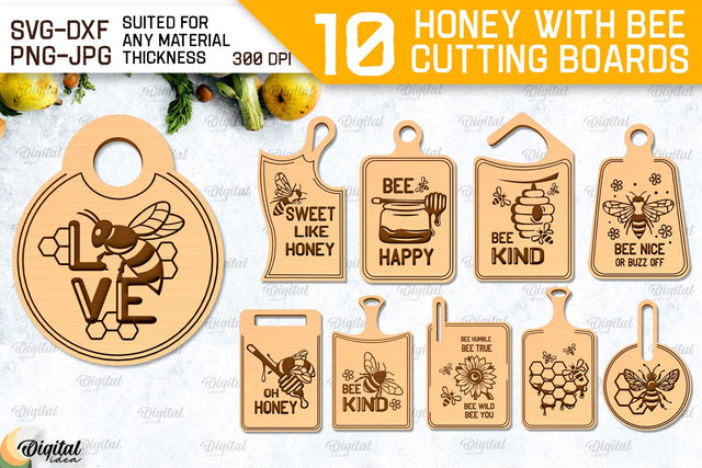Honey Bee Cutting Boards LaserCut Bundle. Serving Boards SVG SVG Evgenyia Guschina 