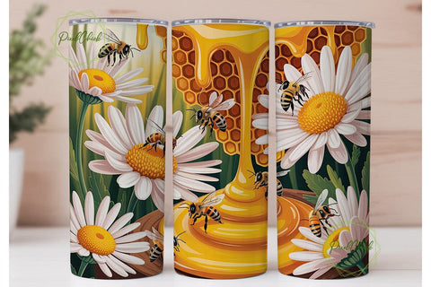 Honey Bee Daisy 20oz Tumbler Wrap Sublimation PixelChick 