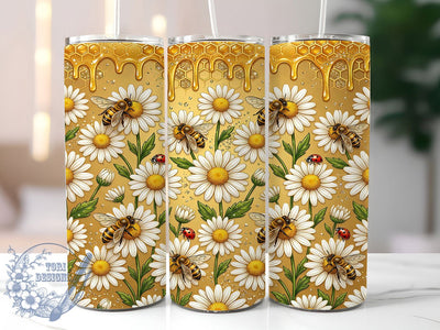 Honey Bee Daisy Glitter 20oz Tumbler, Honey Bee Daisy, Bee Daisy Glitter, Glitter Tumbler, 20oz Tumbler, Bee Tumbler, Daisy Tumbler, Tumbler Wrap Sublimation ToriDesigns 