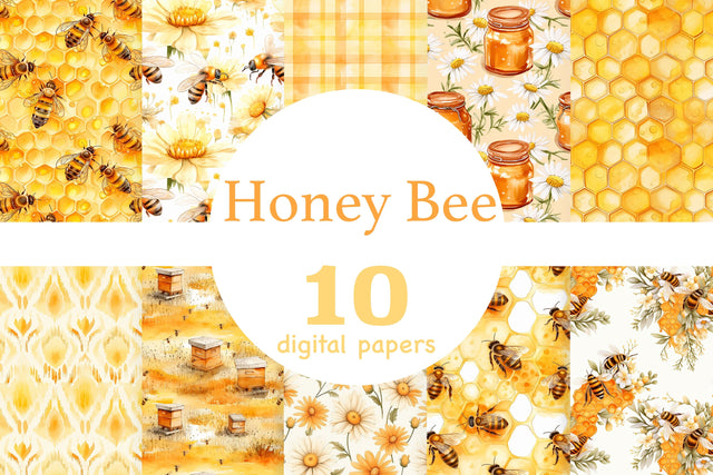 Honey Bee Digital Paper Set | Bees Pattern Digital Pattern GlamArtZhanna 
