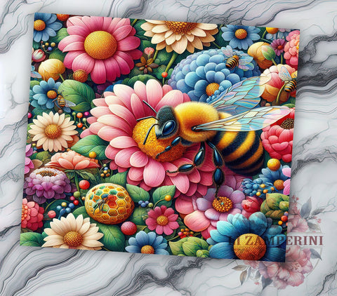 Honey Bee Flowers 20oz Tumbler Wrap PNG, Bee Tumbler Png, Straight & Tapered Tumbler Wrap, Instant Digital Download Sublimation Li Zamperini 