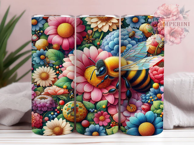 Honey Bee Flowers 20oz Tumbler Wrap PNG, Bee Tumbler Png, Straight & Tapered Tumbler Wrap, Instant Digital Download Sublimation Li Zamperini 