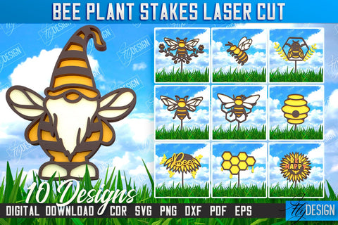 Honey Bee Garden Stake Bundle | Plant Stakes | Plant Marker | Lawn Stake | CNC File SVG Fly Design 