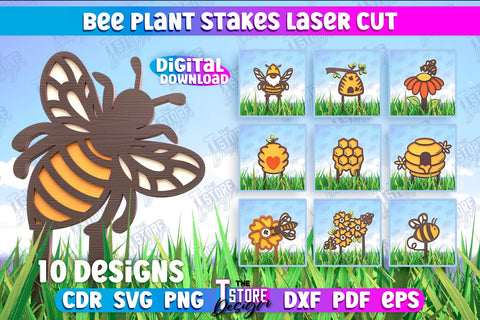 Honey Bee Garden Stake Bundle | Plant Stakes | Plant Marker | Lawn Stake | CNC File SVG The T Store Design 