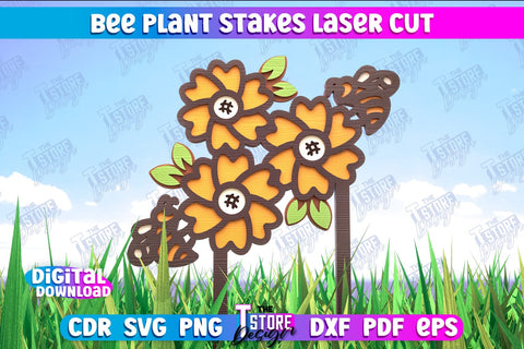 Honey Bee Garden Stake Bundle | Plant Stakes | Plant Marker | Lawn Stake | CNC File SVG The T Store Design 