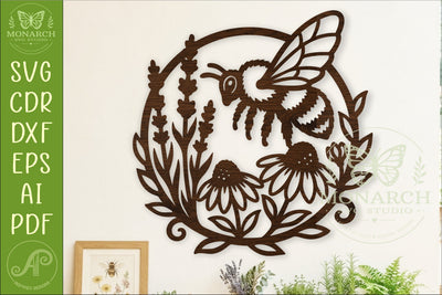 Honey Bee Garden Wall Sign, Wildflower Wreath Decor, floral SVG APInspireddesigns 
