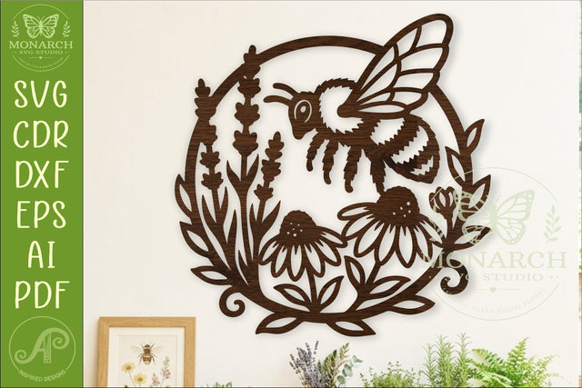 Honey Bee Garden Wall Sign, Wildflower Wreath Decor, floral SVG APInspireddesigns 