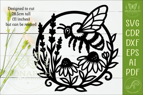 Honey Bee Garden Wall Sign, Wildflower Wreath Decor, floral SVG APInspireddesigns 