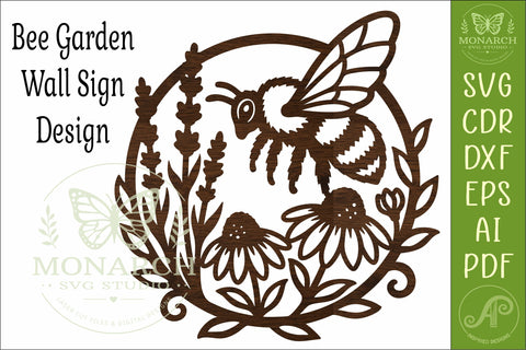 Honey Bee Garden Wall Sign, Wildflower Wreath Decor, floral SVG APInspireddesigns 