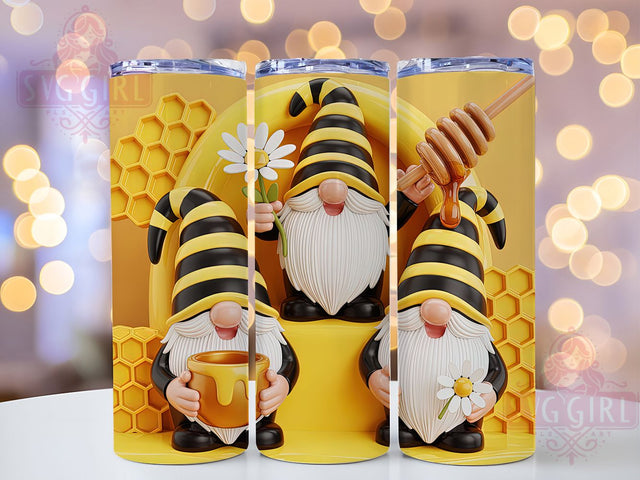 Honey Bee Gnome 20oz Tumbler, Honey Bee, Gnome, Seamless Design, Tumbler Wrap, Sublimation Design, 20oz Tumbler, PNG Wrap Sublimation SvggirlplusArt 