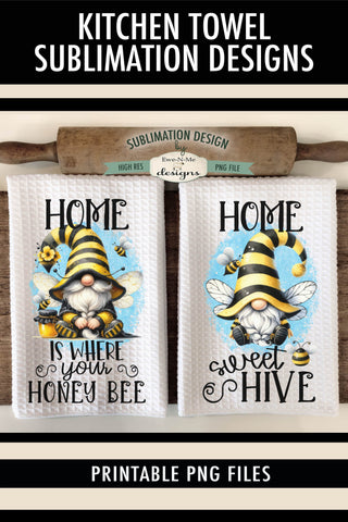 Honey Bee Gnome Sublimation Kitchen Towel Designs - Cute Bee Gnomes Sublimation Ewe-N-Me Designs 