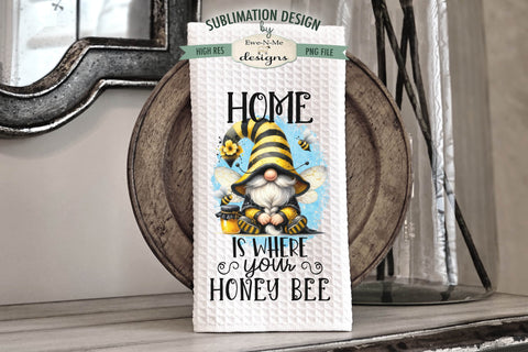 Honey Bee Gnome Sublimation Kitchen Towel Designs - Cute Bee Gnomes Sublimation Ewe-N-Me Designs 
