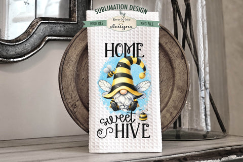 Honey Bee Gnome Sublimation Kitchen Towel Designs - Cute Bee Gnomes Sublimation Ewe-N-Me Designs 