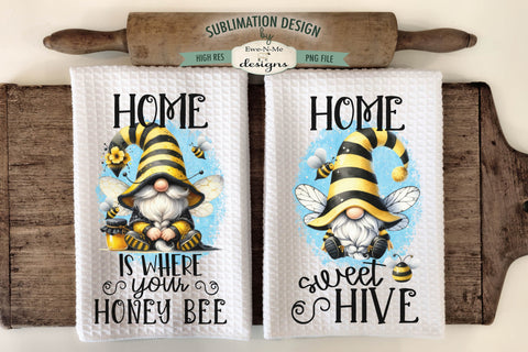 Honey Bee Gnome Sublimation Kitchen Towel Designs - Cute Bee Gnomes Sublimation Ewe-N-Me Designs 