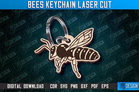 Honey Bee Keychain Laser Cut SVG Bundle | Bees Keychain Design | Bee Hive Design SVG Fly Design 