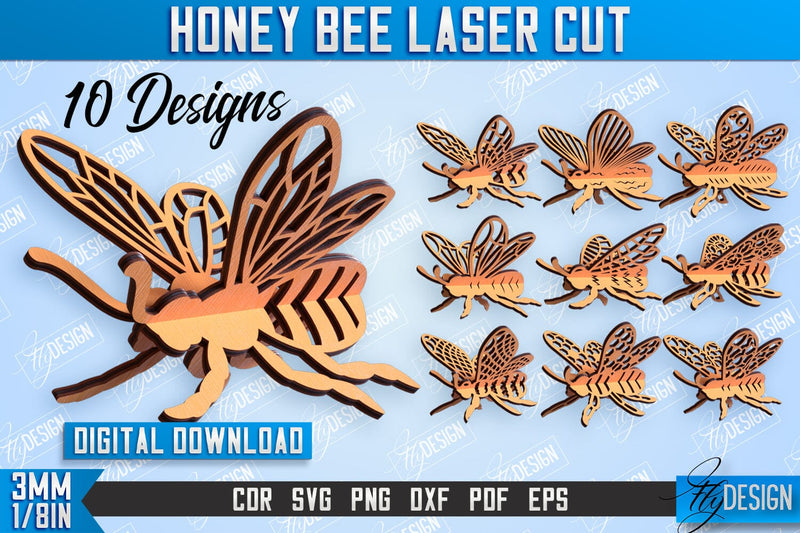 Honey Bee Laser Cut Bundle | Summer Design | Decorative Bee | CNC File SVG Fly Design 