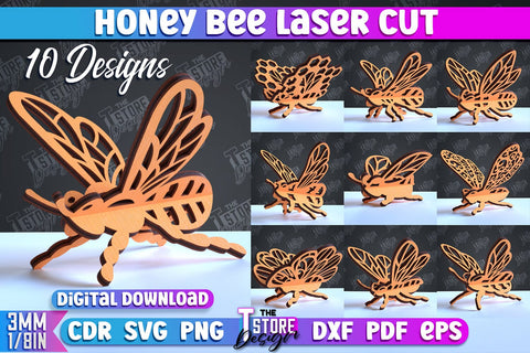 Honey Bee Laser Cut Bundle | Summer Design | Decorative Bee | CNC File SVG The T Store Design 