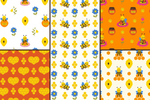 Honey Bee Seamless Patterns Digital Pattern Rin Green 