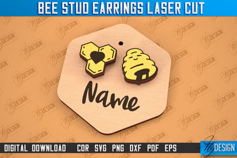 Honey Bee Stud Earrings Bundle | Jewelry Design | Bumble Bee Stud Earrings | CNC File SVG Fly Design 