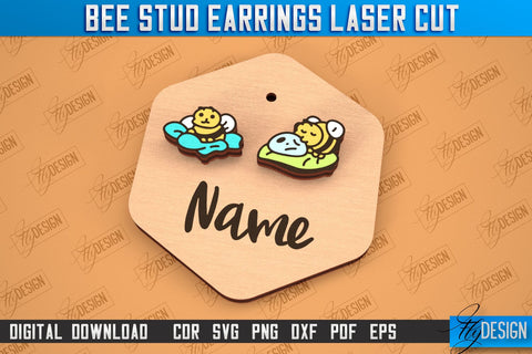 Honey Bee Stud Earrings Bundle | Jewelry Design | Bumble Bee Stud Earrings | CNC File SVG Fly Design 