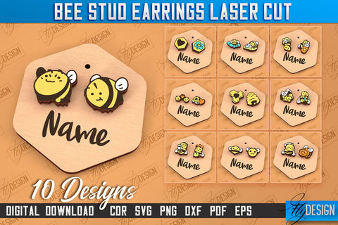 Honey Bee Stud Earrings Bundle | Jewelry Design | Bumble Bee Stud Earrings | CNC File SVG Fly Design 
