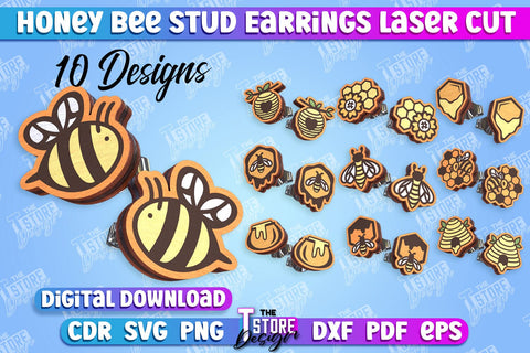 Honey Bee Stud Earrings Bundle | Jewelry Design | Bumble Bee Stud Earrings | CNC File SVG The T Store Design 