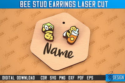 Honey Bee Stud Earrings | Jewelry Design | Bumble Bee Stud Earrings | CNC File SVG Fly Design 