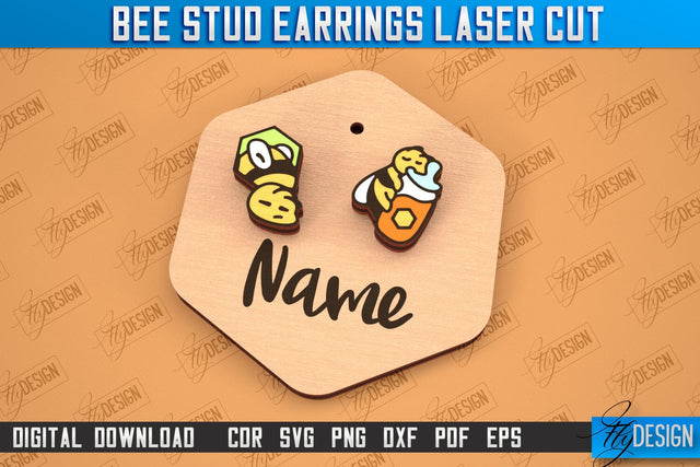 Honey Bee Stud Earrings | Jewelry Design | Bumble Bee Stud Earrings | CNC File SVG Fly Design 