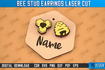 Honey Bee Stud Earrings | Jewelry Design | Bumble Bee Stud Earrings | CNC File SVG Fly Design 