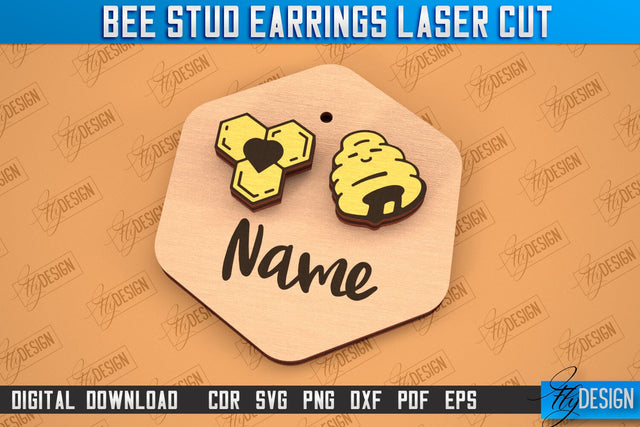 Honey Bee Stud Earrings | Jewelry Design | Bumble Bee Stud Earrings | CNC File SVG Fly Design 