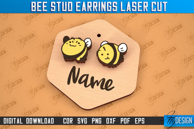 Honey Bee Stud Earrings | Jewelry Design | Bumble Bee Stud Earrings | CNC File SVG Fly Design 