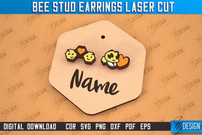 Honey Bee Stud Earrings | Jewelry Design | Bumble Bee Stud Earrings | CNC File SVG Fly Design 
