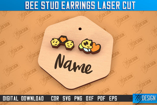 Honey Bee Stud Earrings | Jewelry Design | Bumble Bee Stud Earrings | CNC File SVG Fly Design 