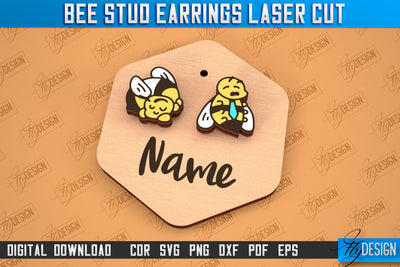 Honey Bee Stud Earrings | Jewelry Design | Bumble Bee Stud Earrings | CNC File SVG Fly Design 