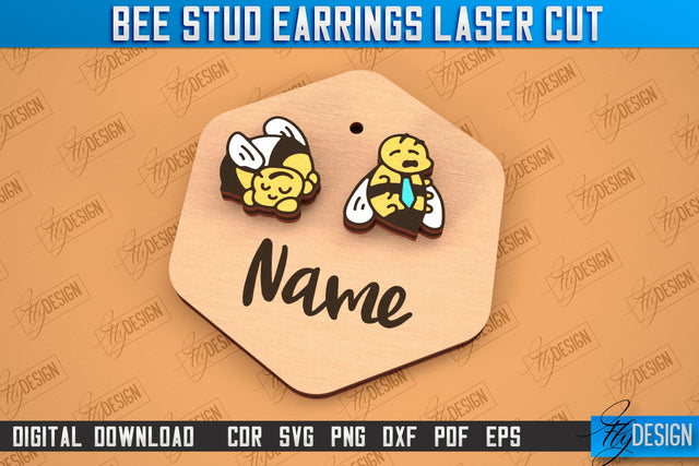 Honey Bee Stud Earrings | Jewelry Design | Bumble Bee Stud Earrings | CNC File SVG Fly Design 
