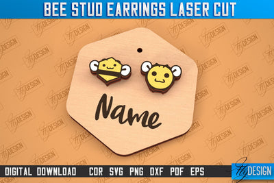 Honey Bee Stud Earrings | Jewelry Design | Bumble Bee Stud Earrings | CNC File SVG Fly Design 