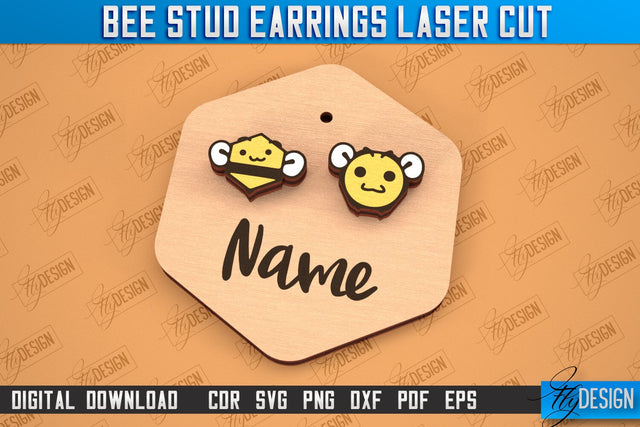 Honey Bee Stud Earrings | Jewelry Design | Bumble Bee Stud Earrings | CNC File SVG Fly Design 