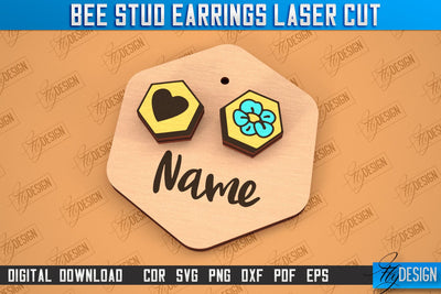 Honey Bee Stud Earrings | Jewelry Design | Bumble Bee Stud Earrings | CNC File SVG Fly Design 