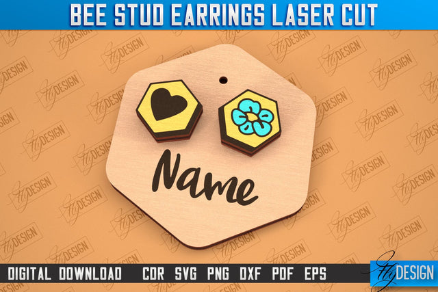 Honey Bee Stud Earrings | Jewelry Design | Bumble Bee Stud Earrings | CNC File SVG Fly Design 